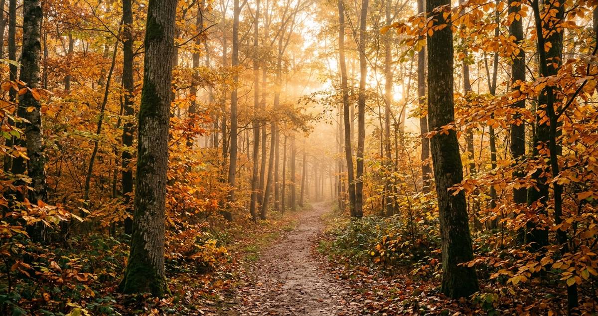Paysage de forêt au lever du soleil en automne