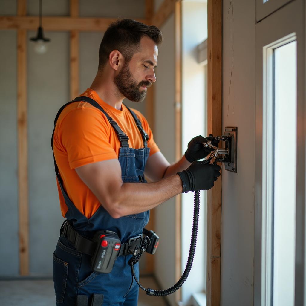 Électricien réalisant une installation