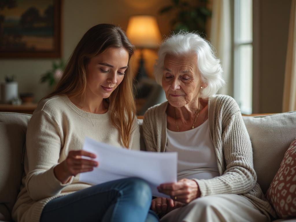 Famille discutant de l'assurance dépendance
