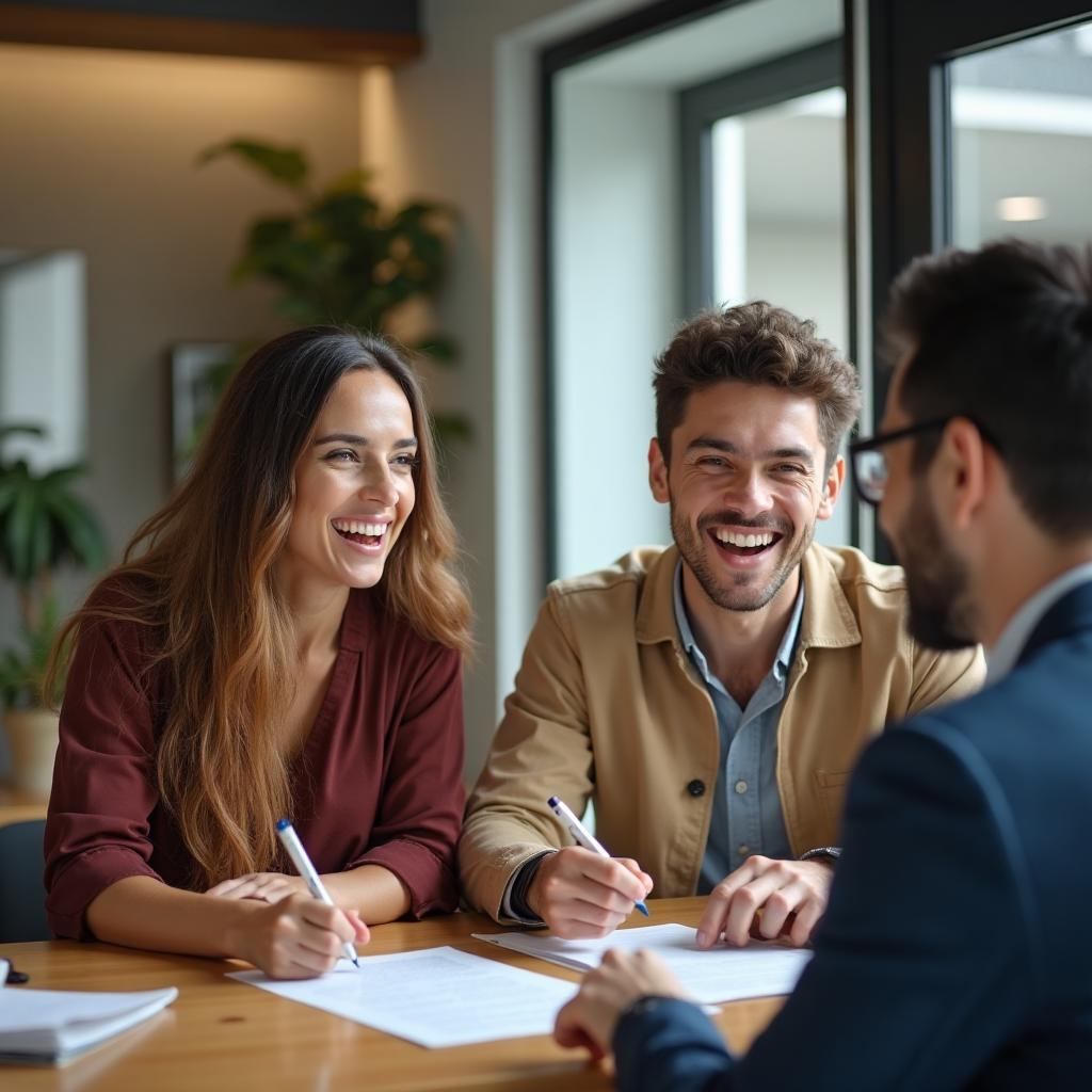 Couple signant une assurance de prêt immobilier