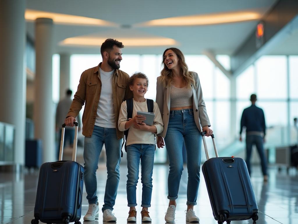 Famille d'expatriés à l'aéroport