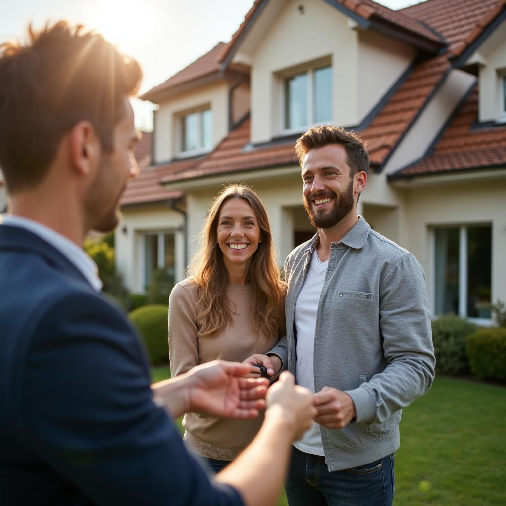 Couple recevant les clés de leur nouveau logement