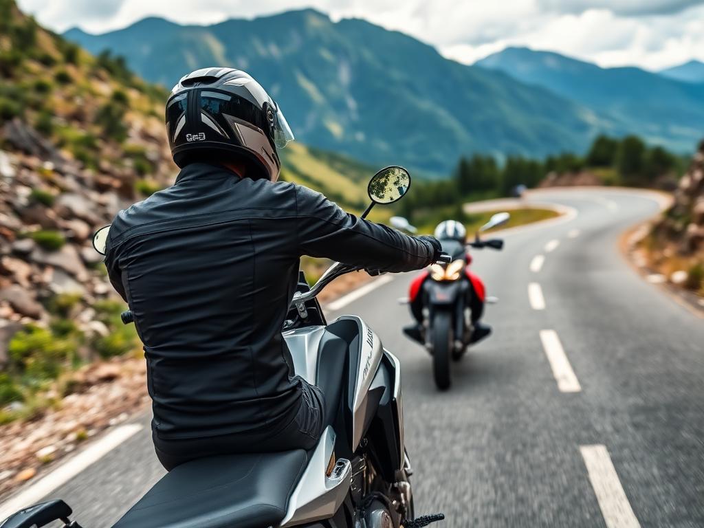 Motard sur une route de montagne