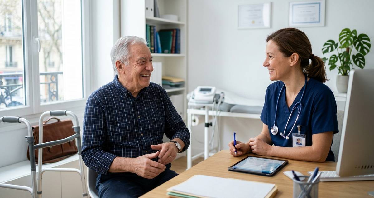 Senior souriant lors d'une consultation médicale