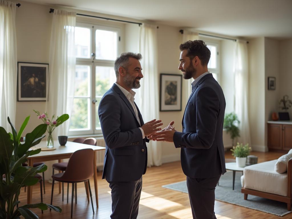 Propriétaire montrant un appartement à des locataires