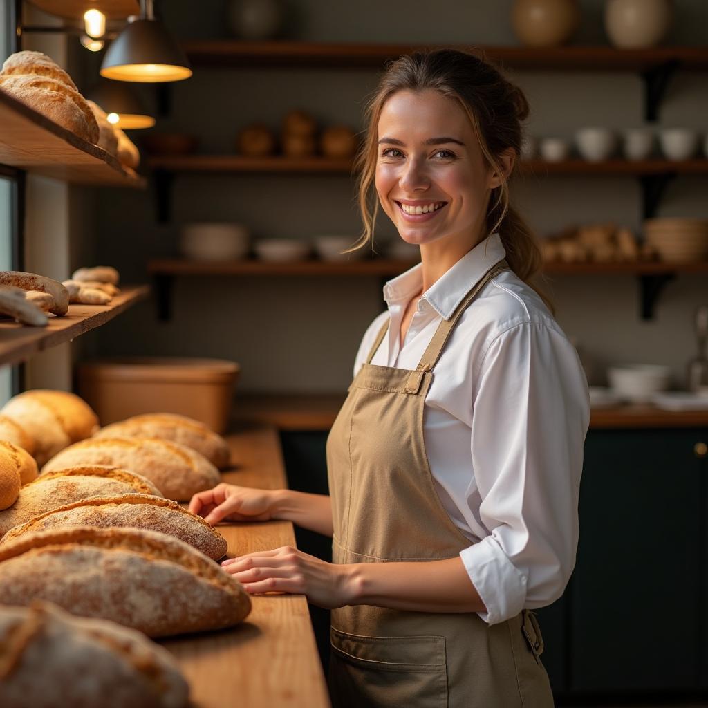 Artisan boulanger dans son commerce