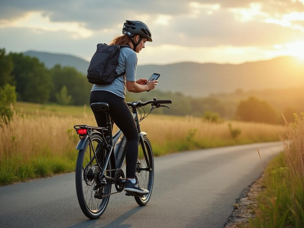 Cycliste avec vélo électrique consultant son assurance
