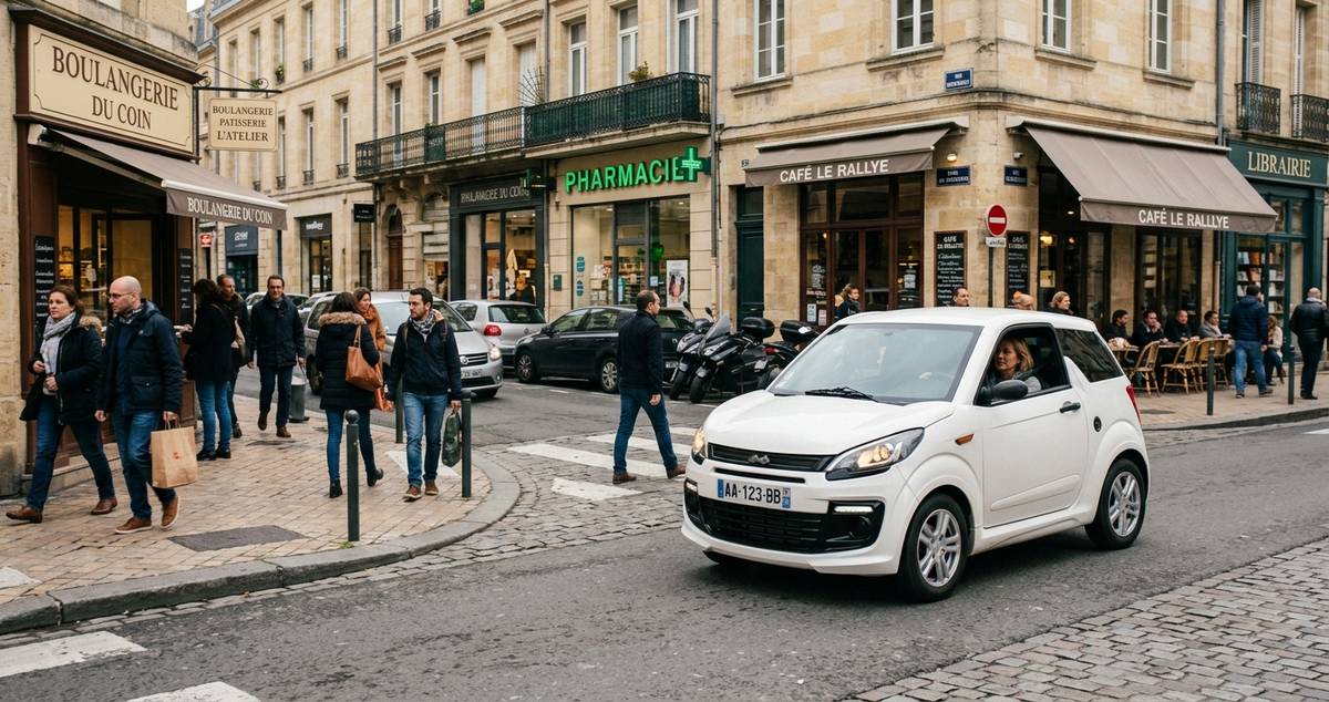 Petite voiture sans permis dans un environnement urbain