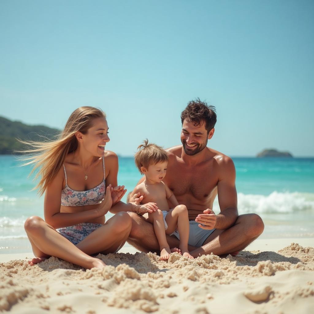 Famille en vacances à la plage